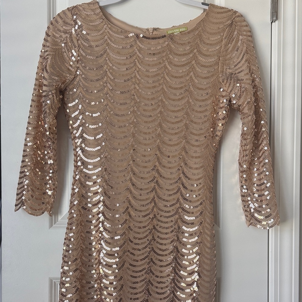 Gianni Bini Gold Sequin Long Sleeve Dress